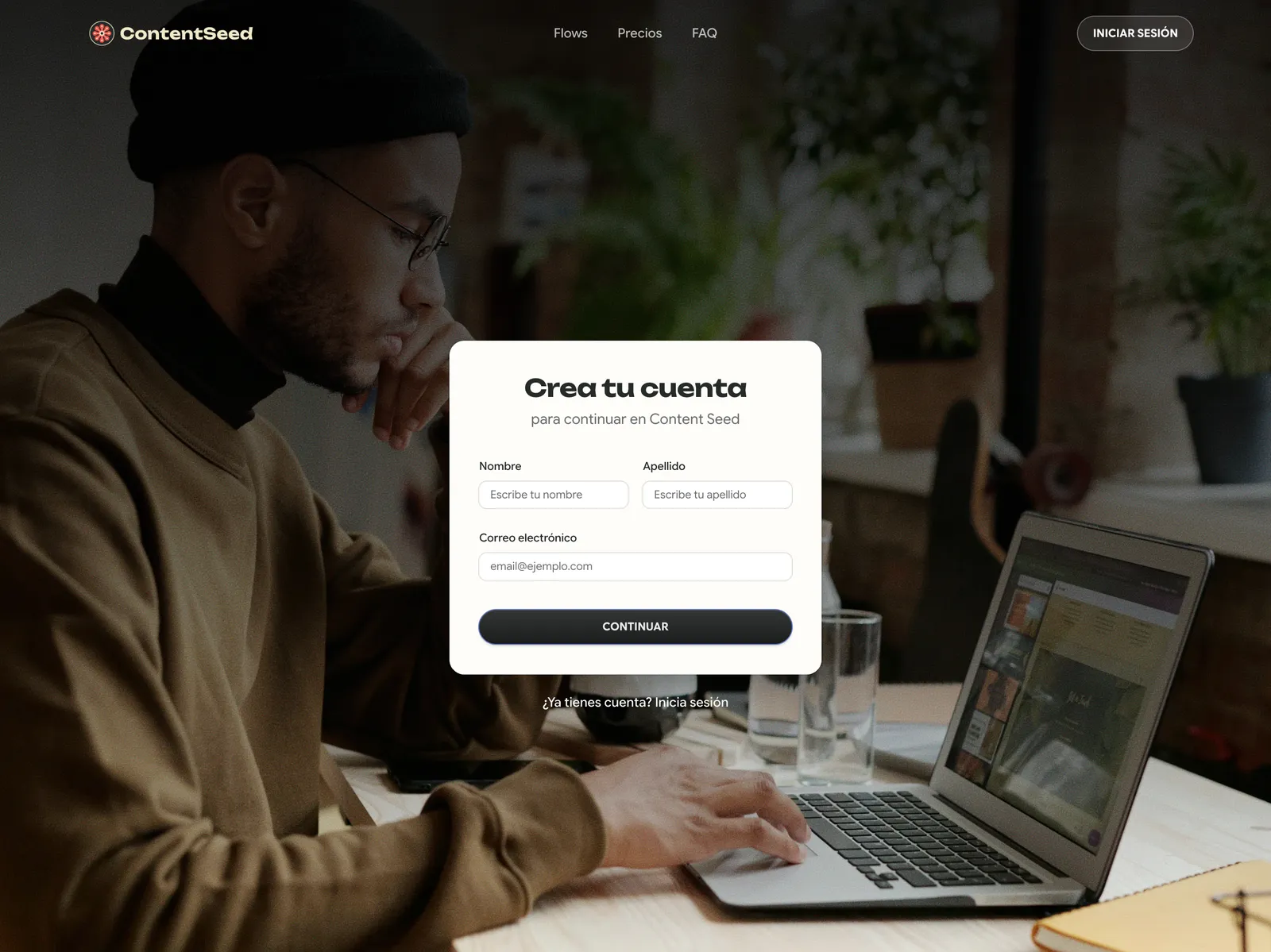 Content Seed account sign-up screen