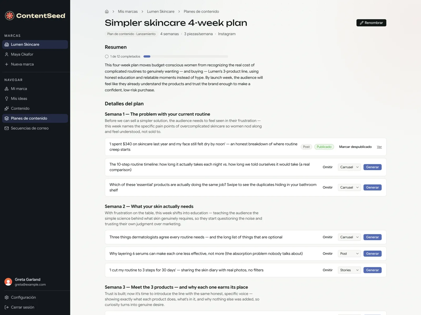 Content Seed monthly content plan