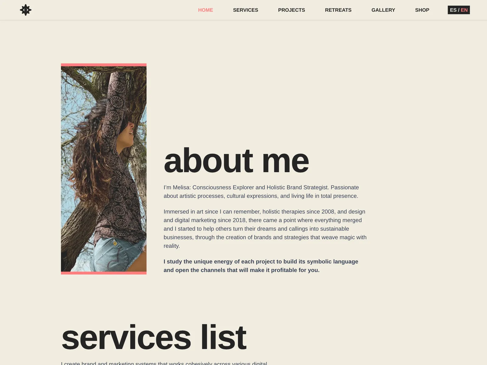 About section on the Melisa Redondo home page