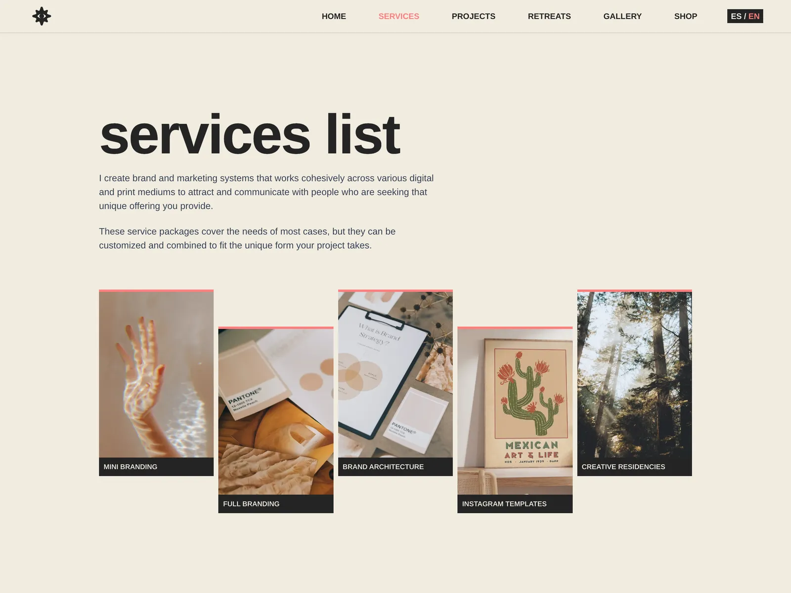 Service packages on the services page