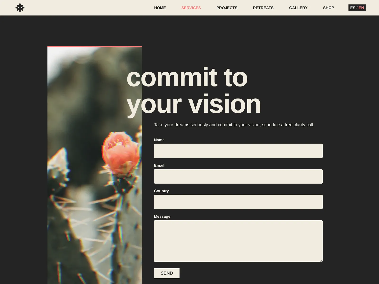 Contact form at the end of the services page