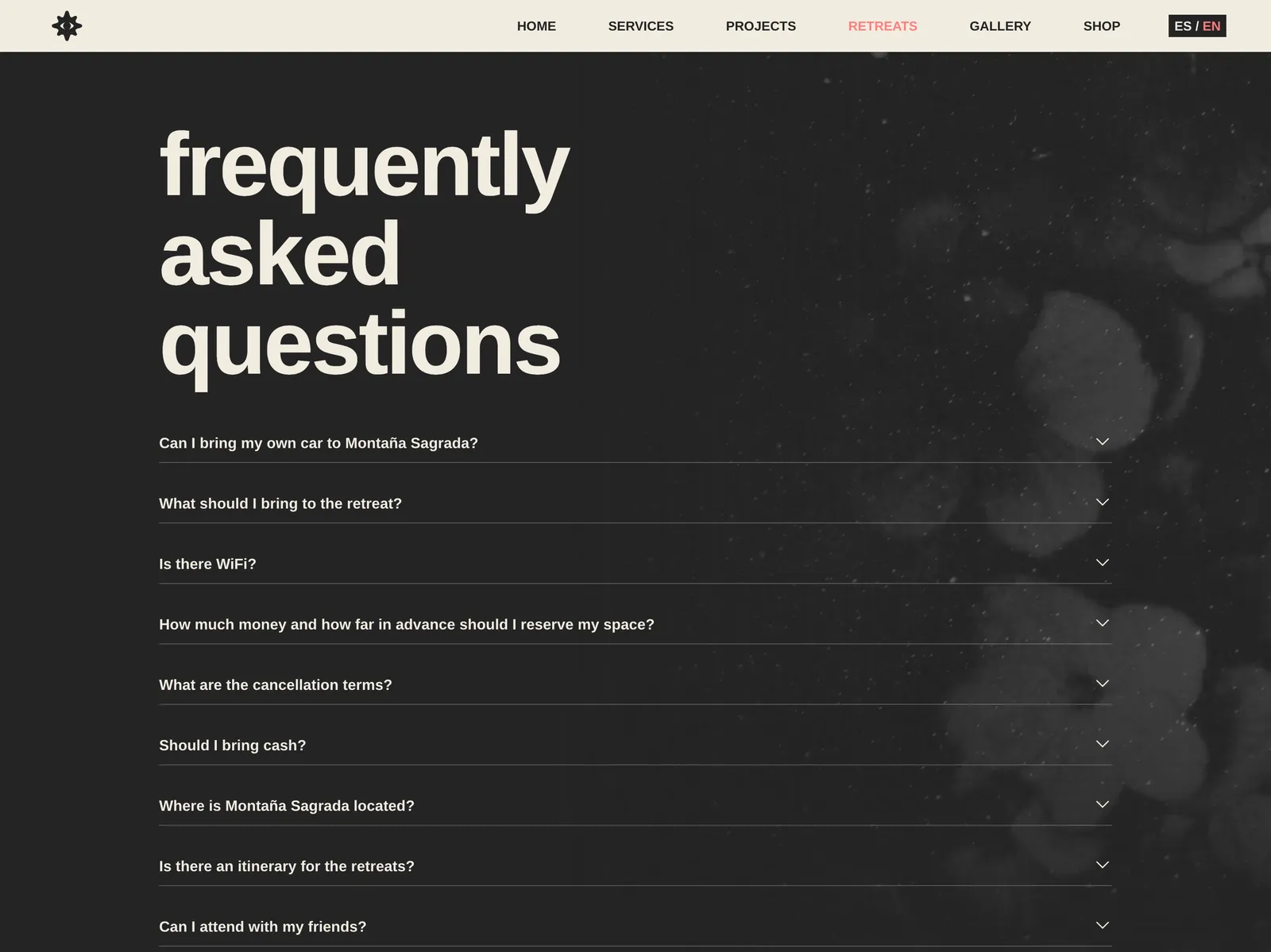 Frequently asked questions on a retreat page